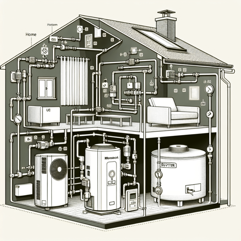 Schemat podłączenia pompy ciepła monoblok z buforem w domowych