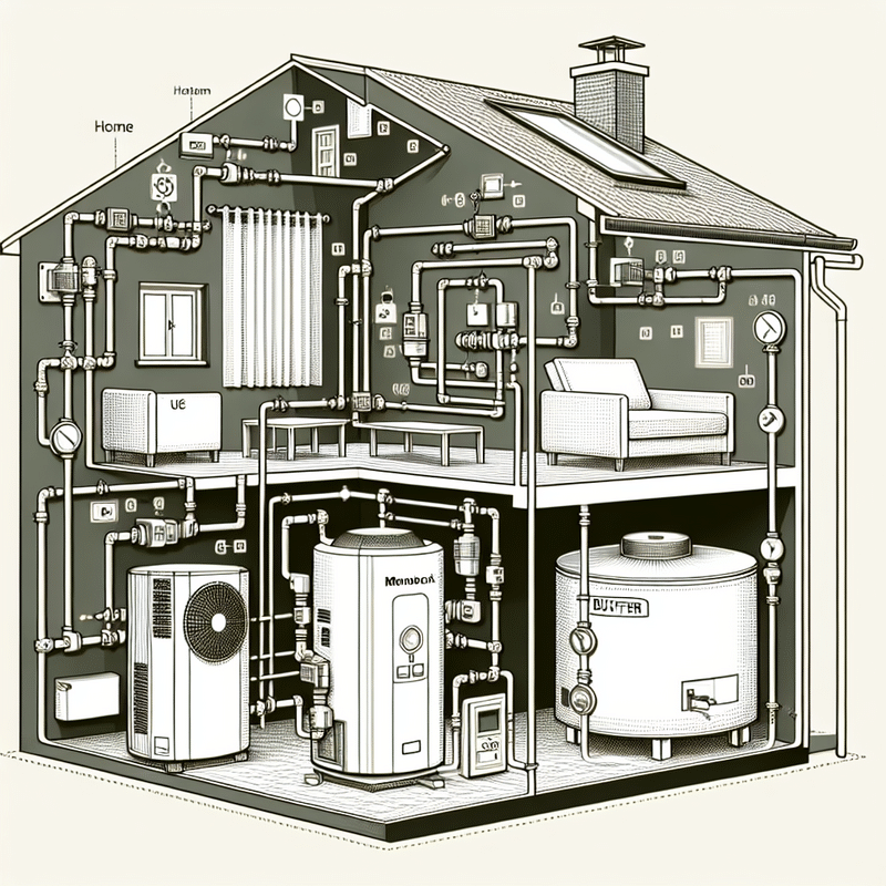 schemat podłączenia pompy ciepła monoblok z buforem